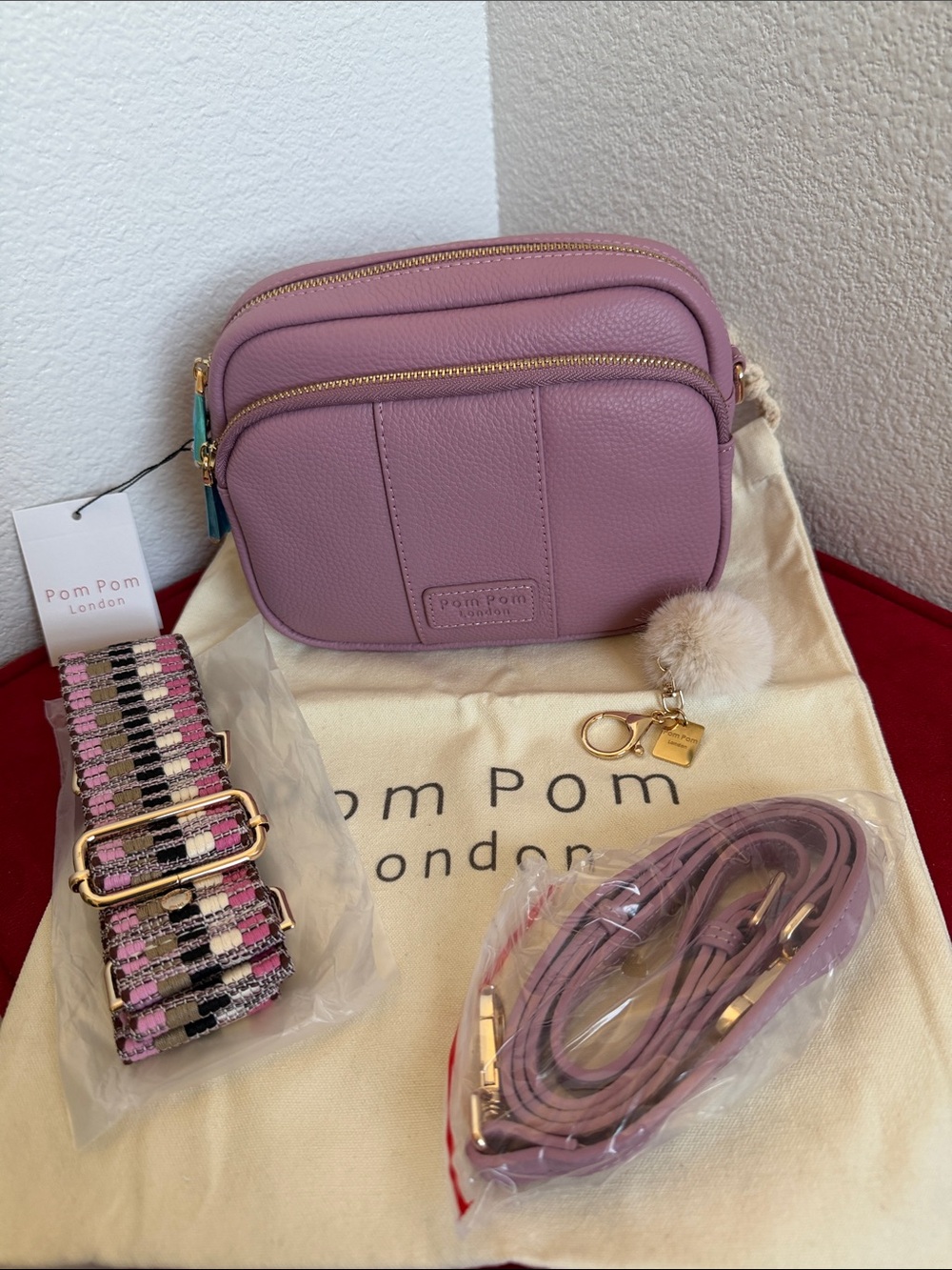 NWT ORIGINAL Pom Pom London LAVENDER Mayfair Crossbody Bag .
